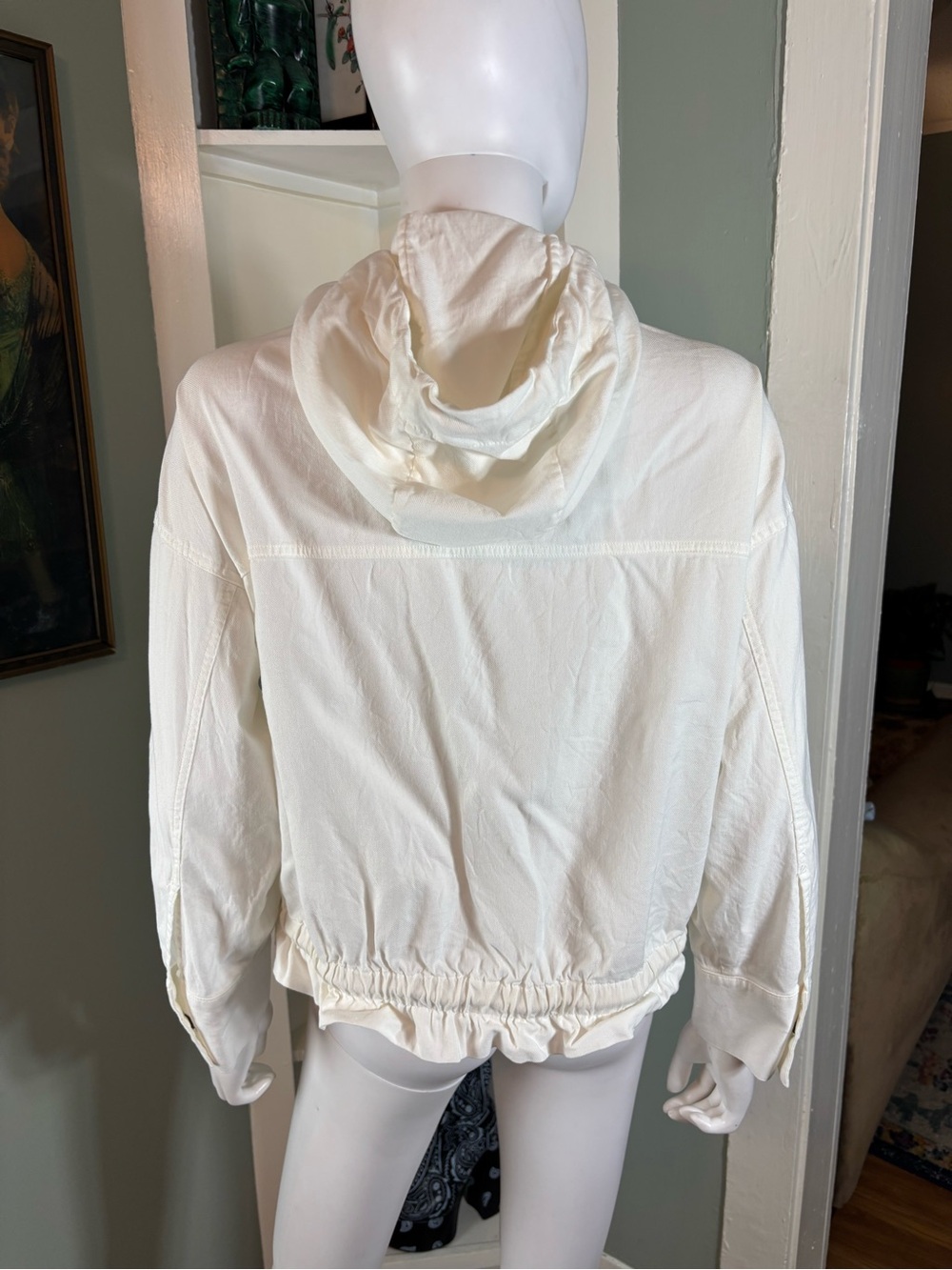 Yerse Anthropologie White Hooded Utility Lightweight Drawstring Jacket Small S - Picture 7 of 13